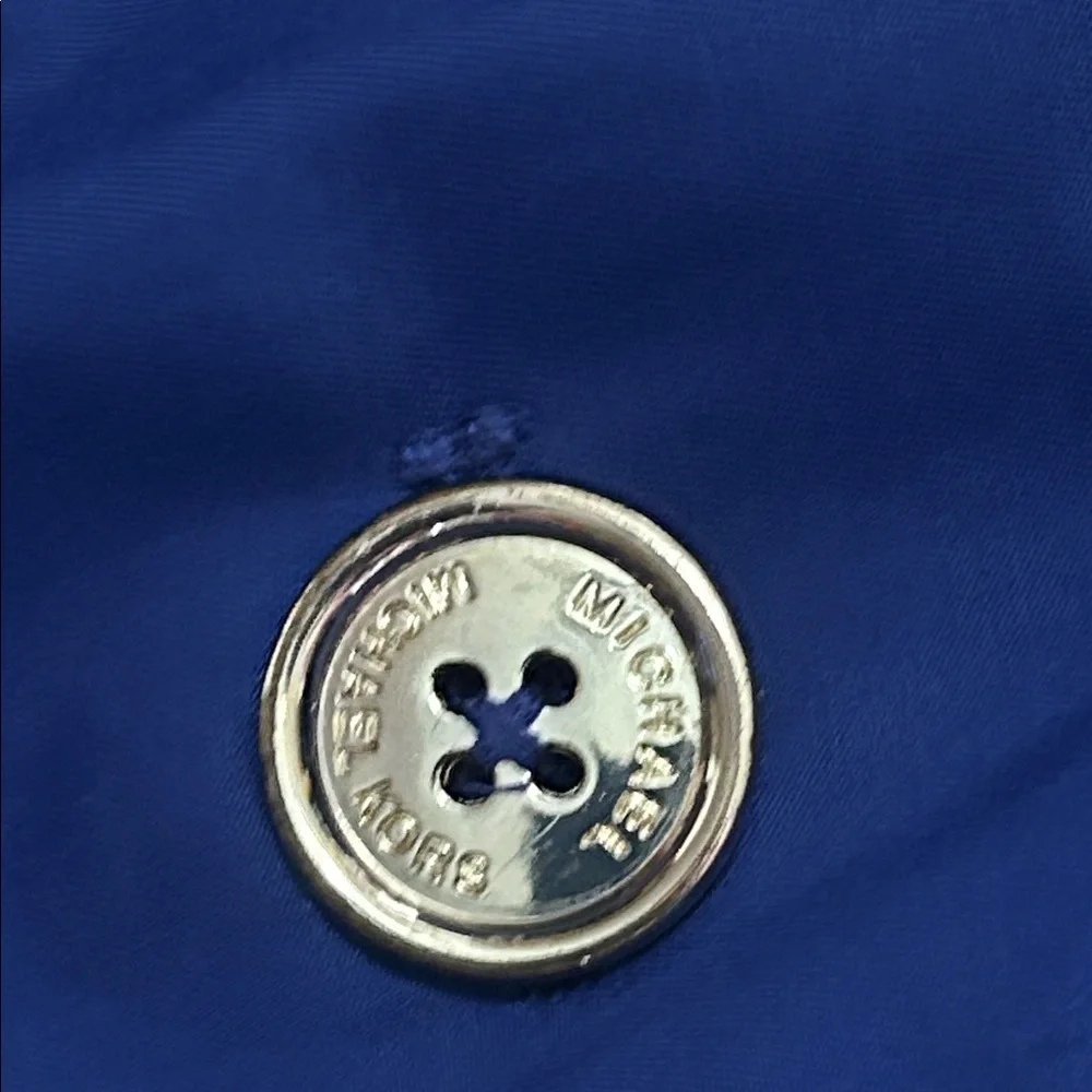 Michael Kors Blue Belted Hood Lined Trench‎ All Weather Gold Buttons Women’s Med